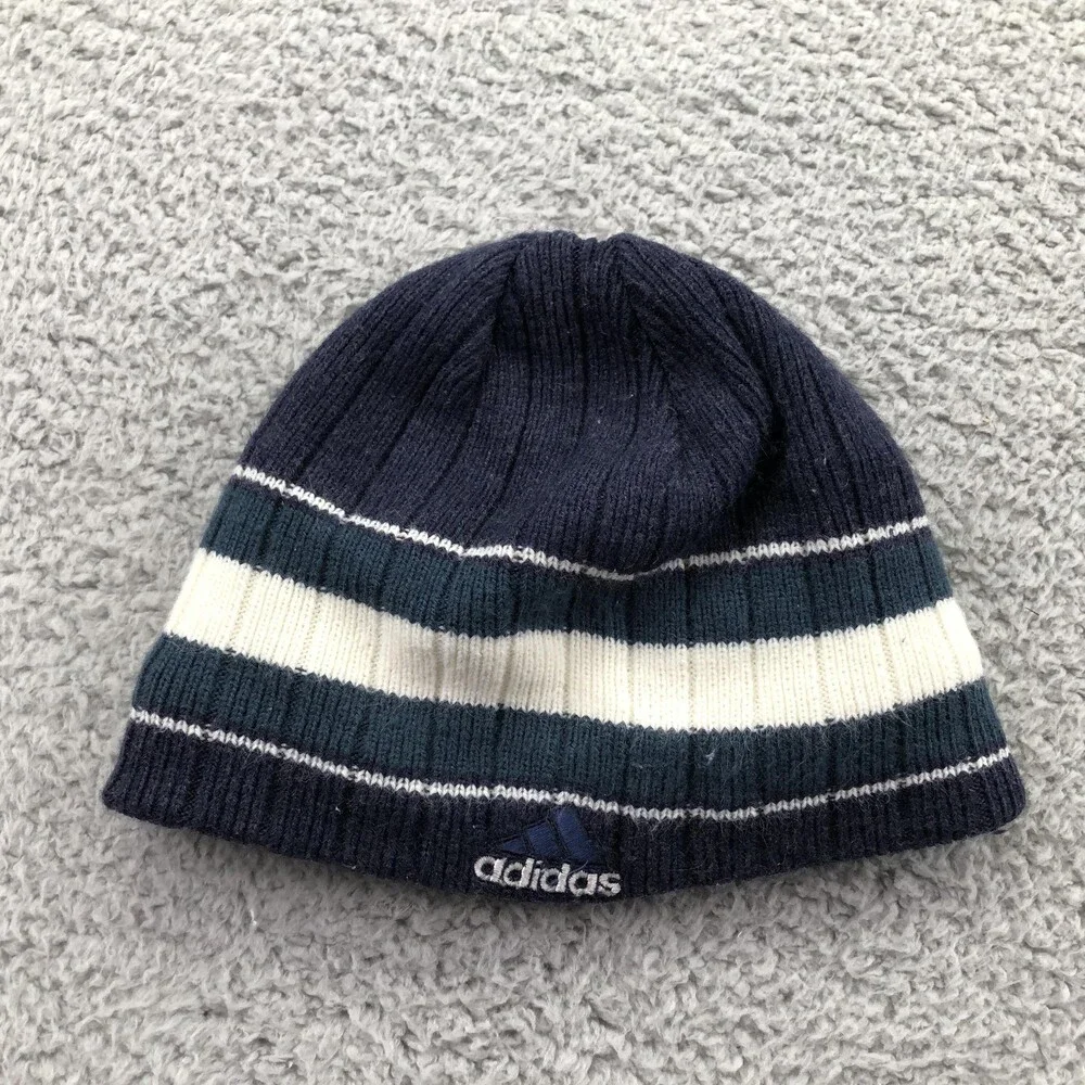 Adidas Hat Beanie Mens One Size Blue White Stripe Reversible Climawarm Winter